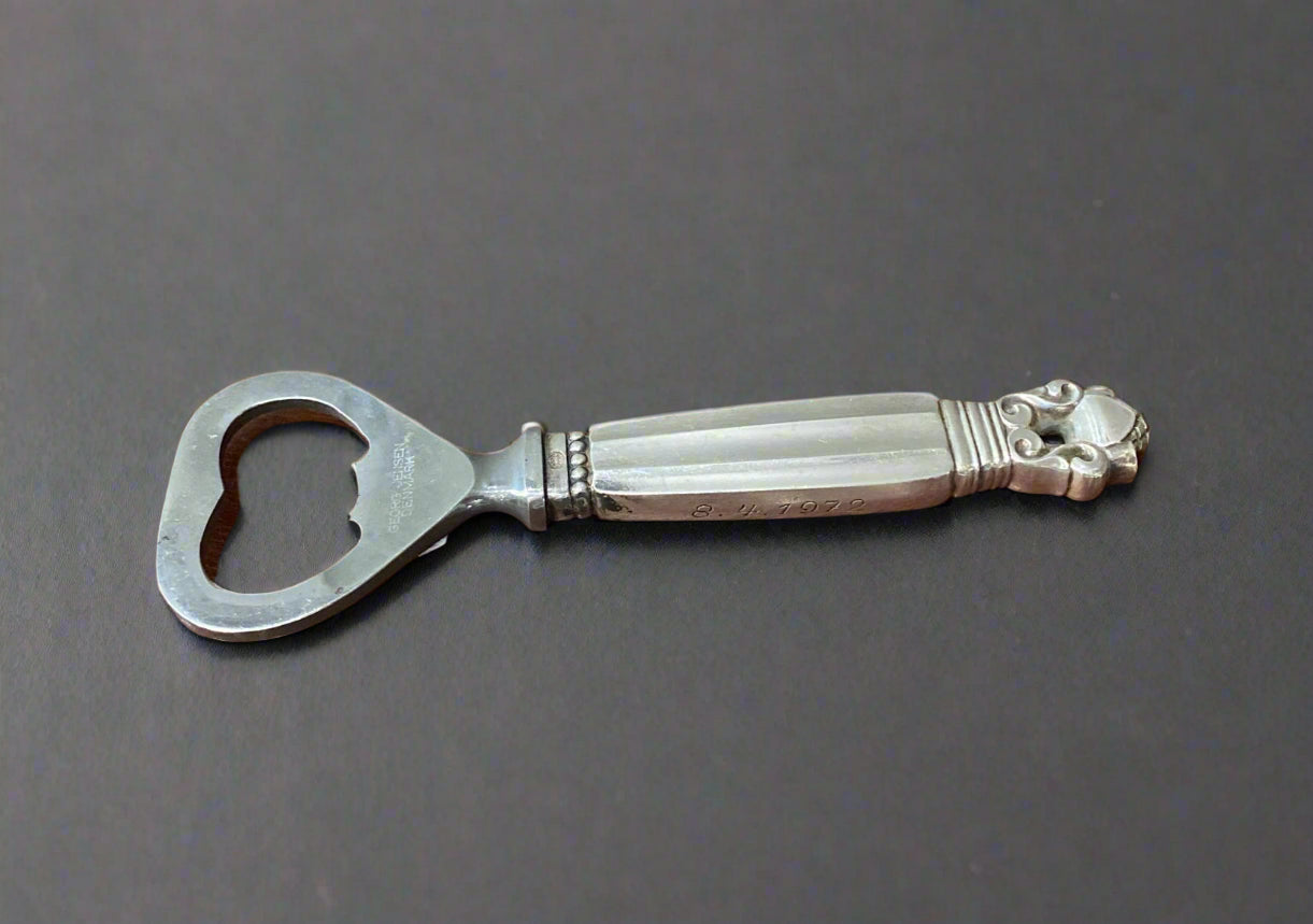 jensen silver handled bottle opener acorn pattern