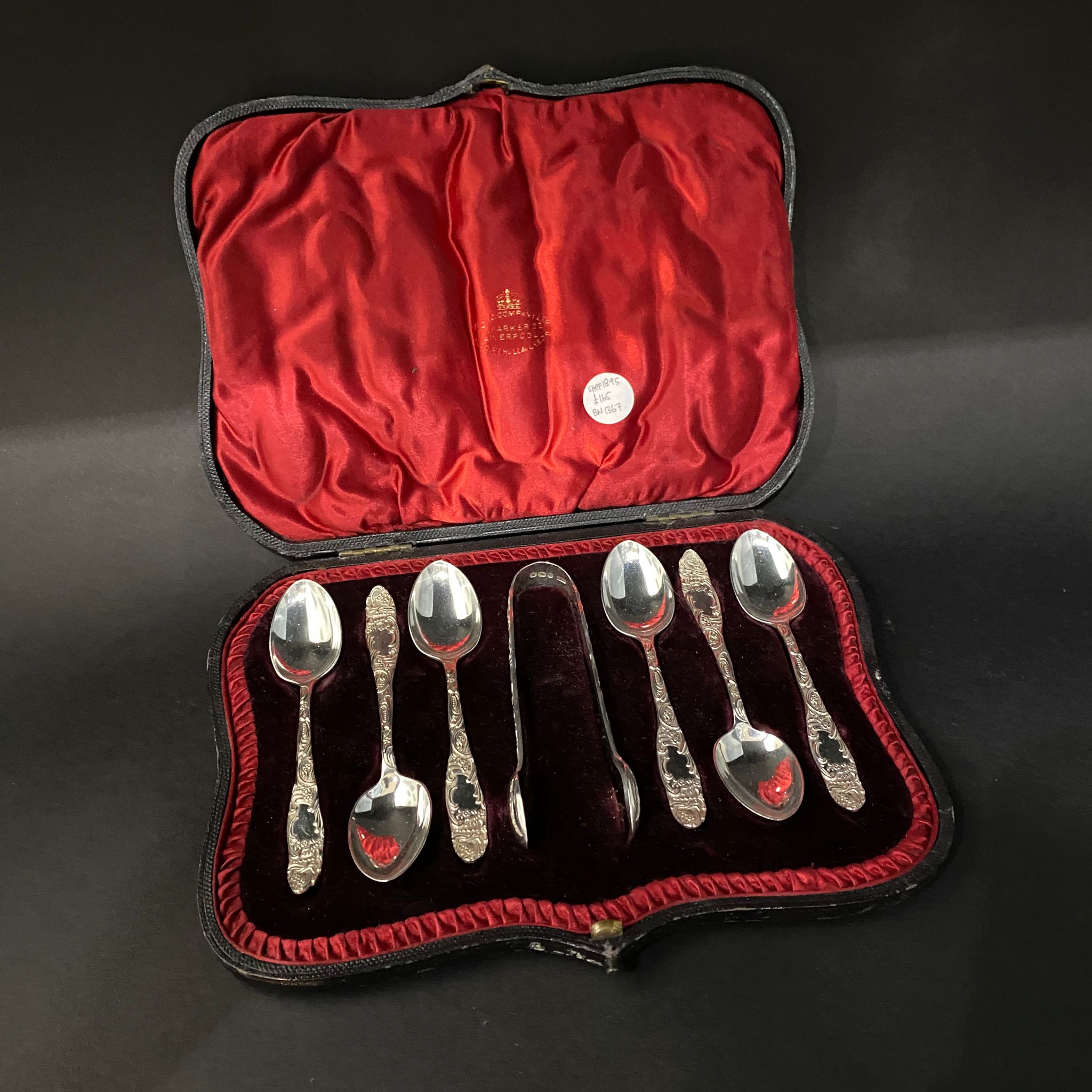 set of 6 antique teaspoons and sugar tong