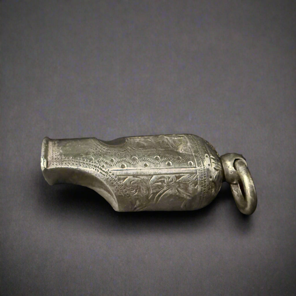 Victorian small silver whistle with foliate engravings and vacant cartouche made in Birmingham 1892 by William Oliver