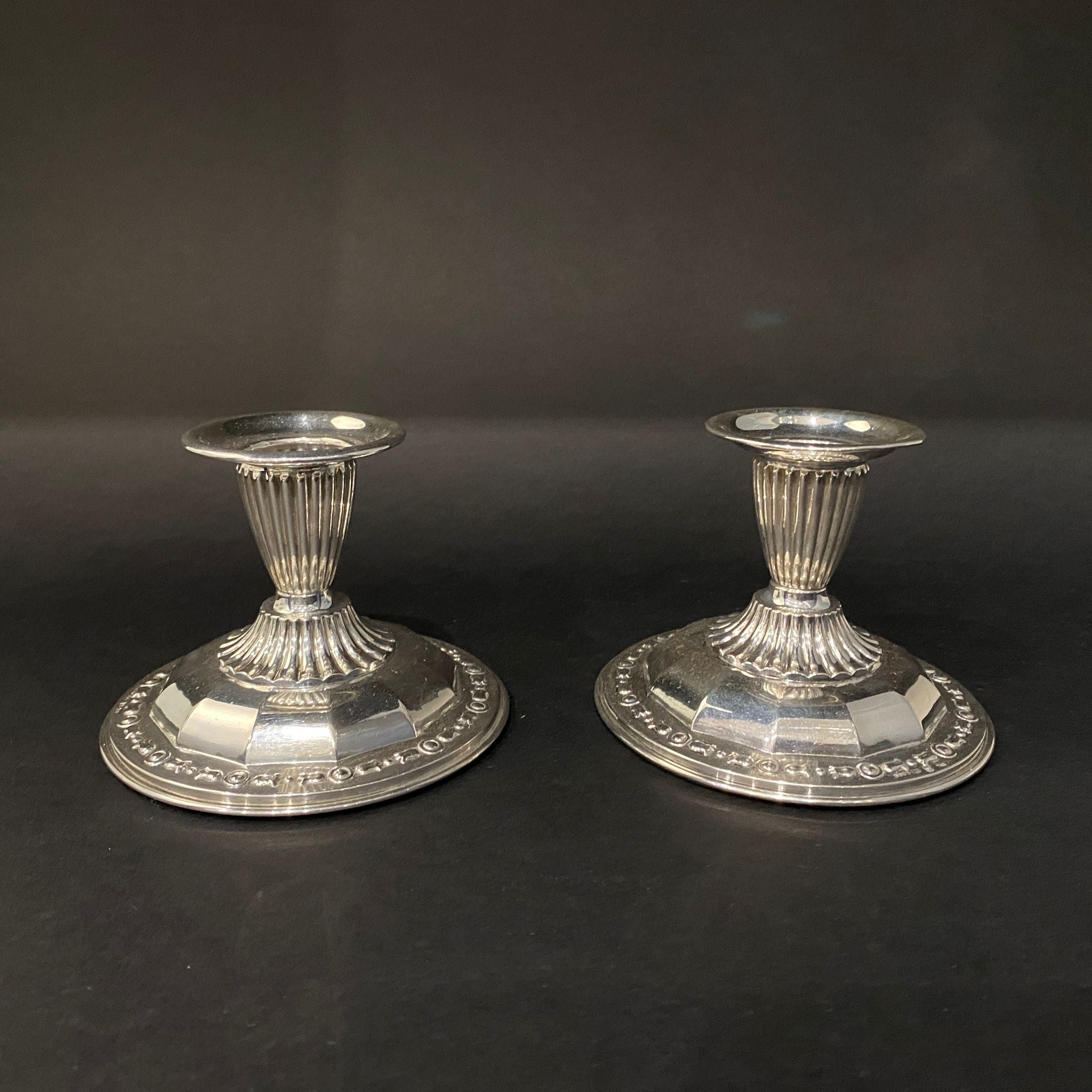 Pair of silver dwarf fluted candlesticks made in Sweden 1915