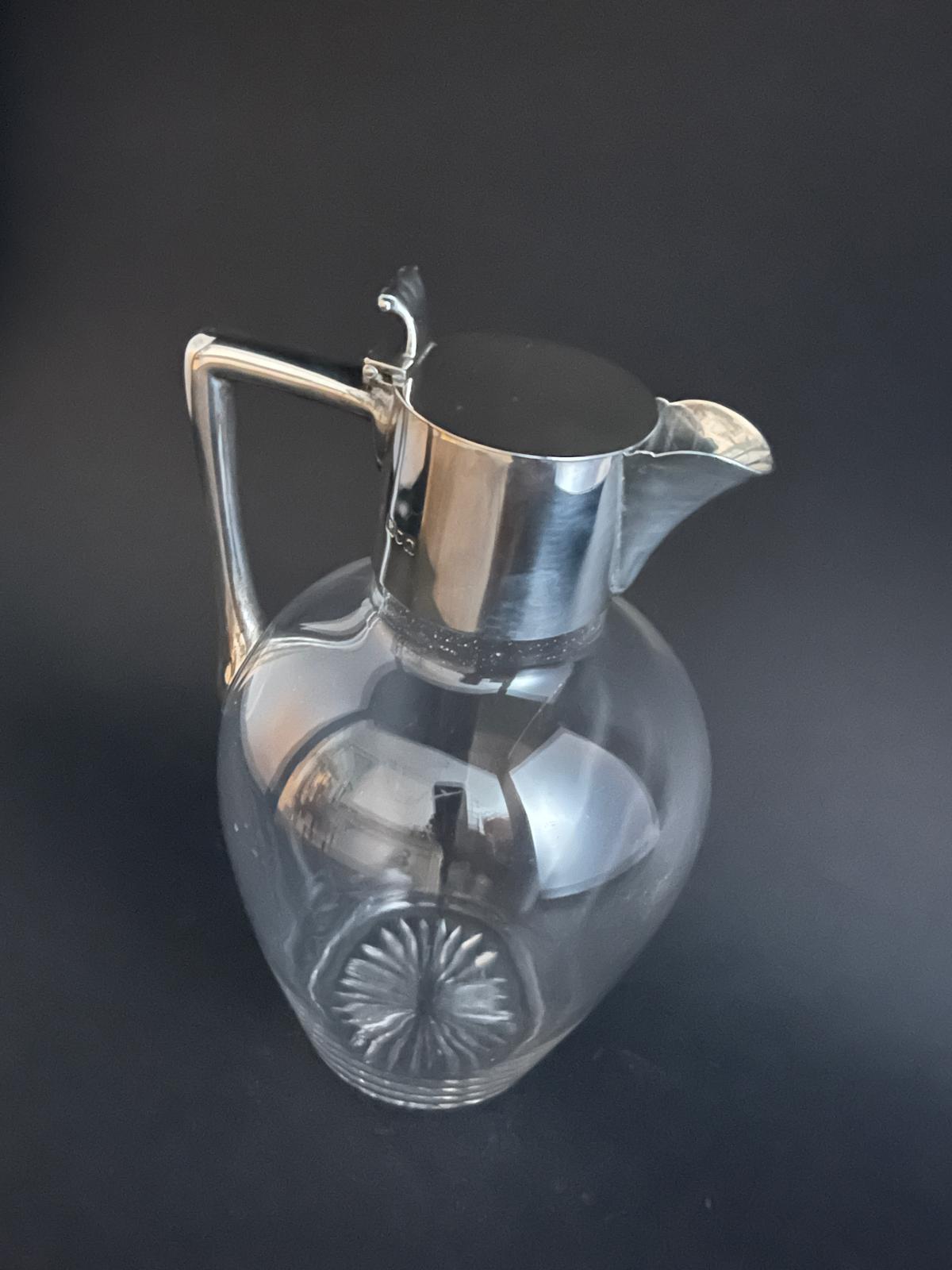 Cut glass and silver topped claret jug made in London 1900 by John Bodman Carrington