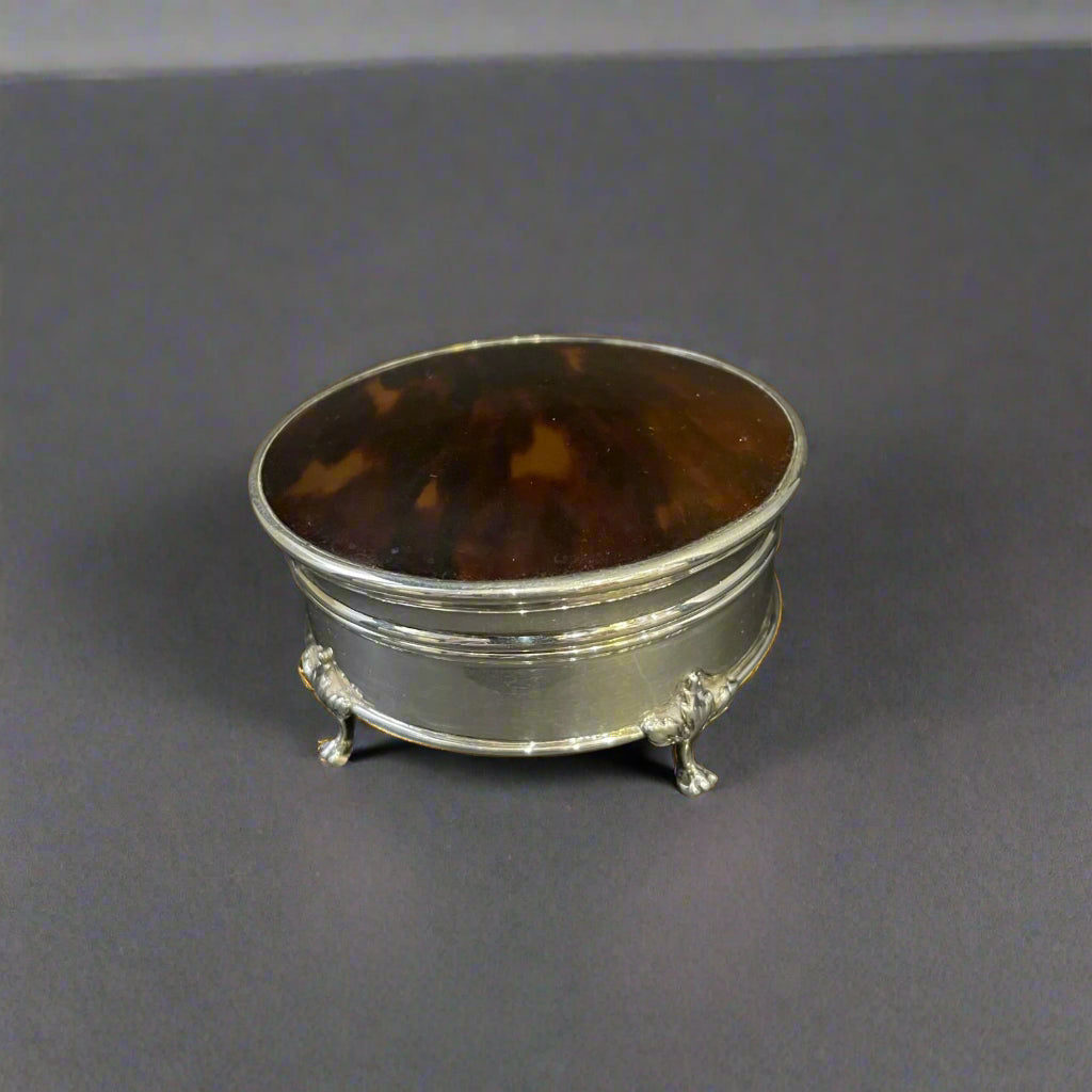 Silver and tortoise shell jewellery box made in Chester 1923 by Stokes & Ireland 