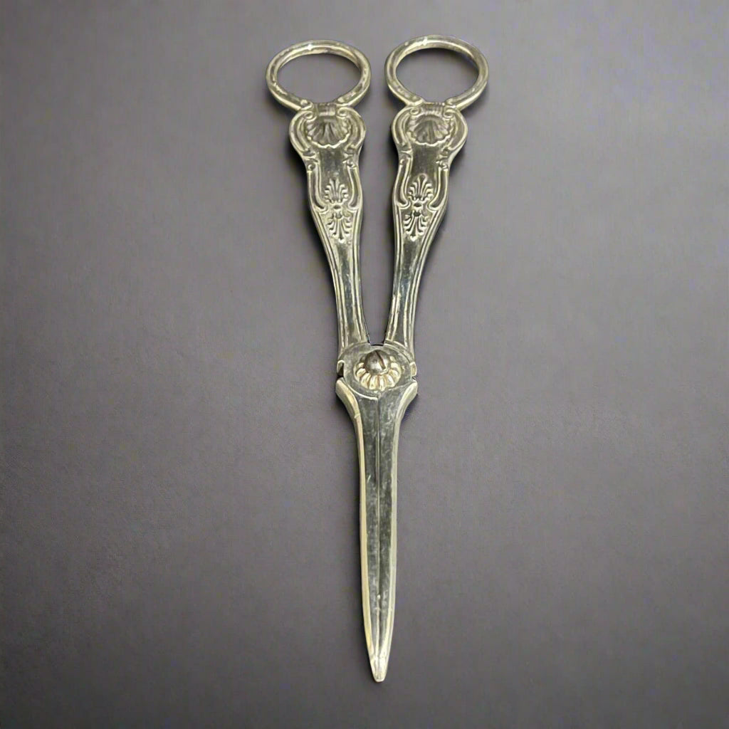 Pair of Kings pattern silver grape scissors made in London 1859 by George Adams