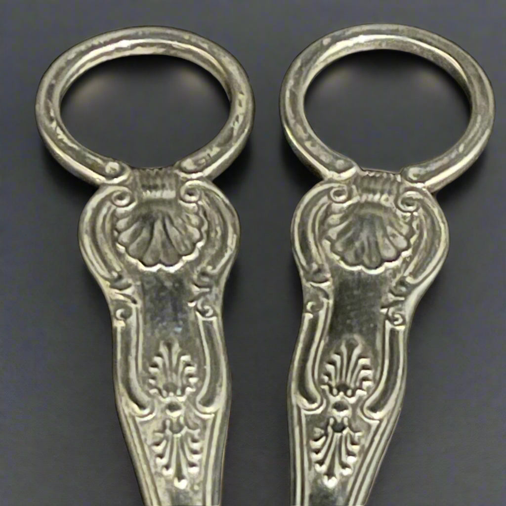 Pair of Kings pattern silver grape scissors made in London 1859 by George Adams