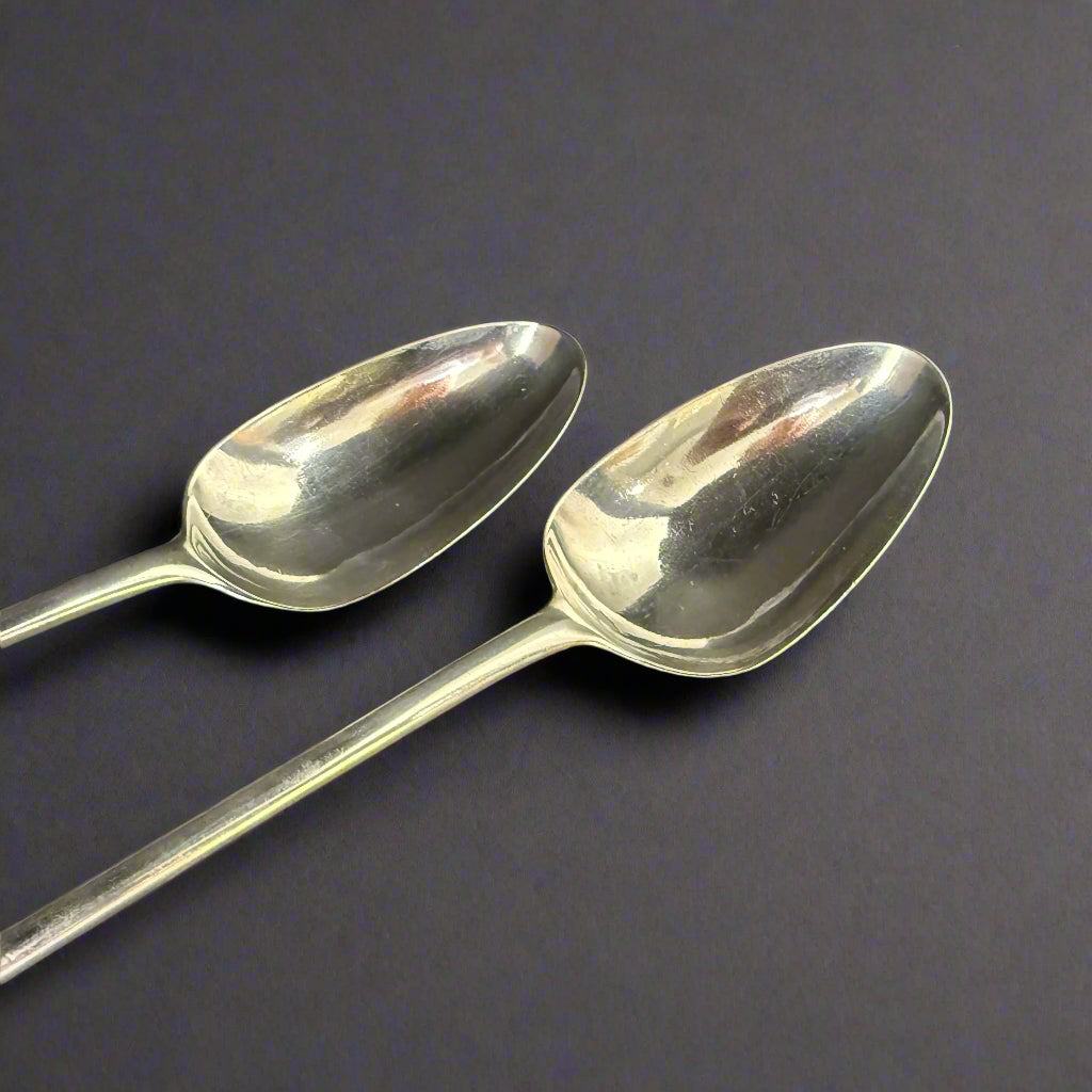Pair of silver Onslow pattern serving spoons made in London 1773 by John Lampfret 
