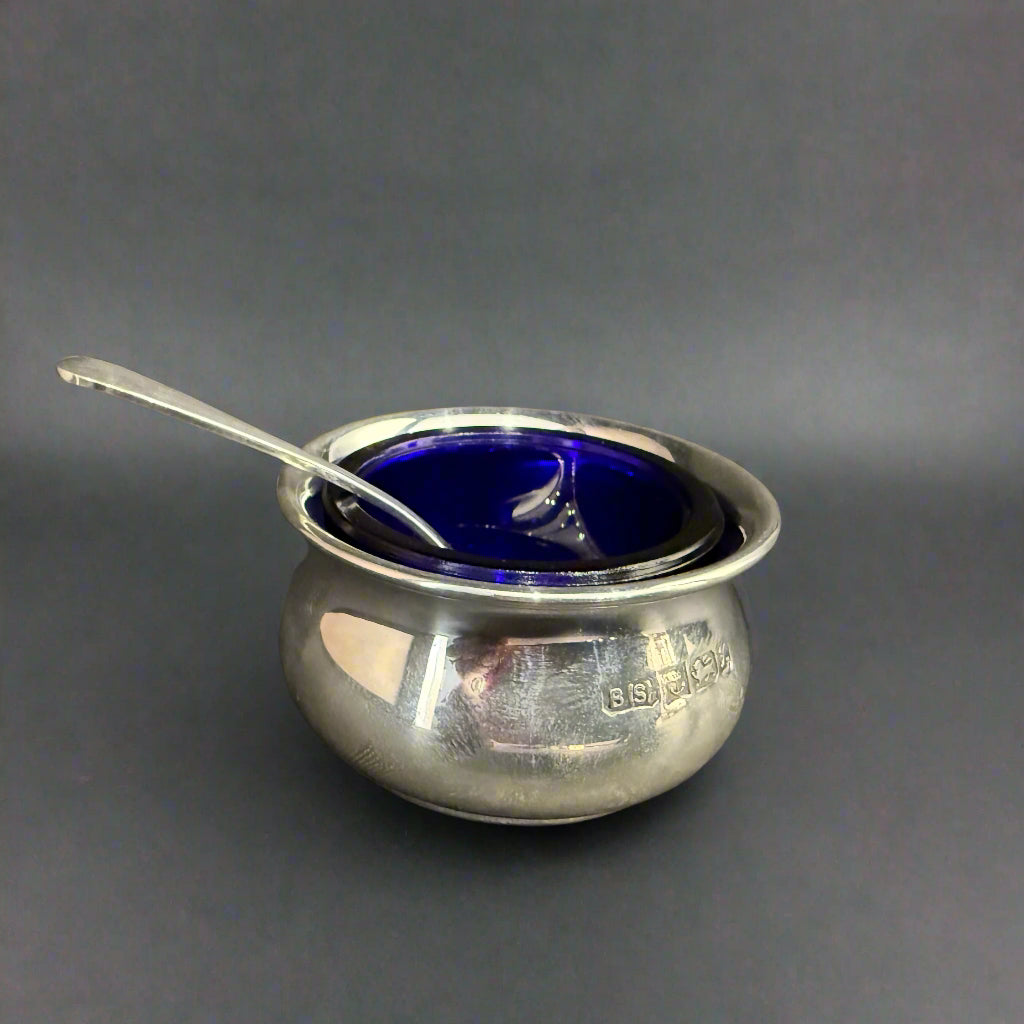 Silver salt with blue liner made in Birmingham 1997
