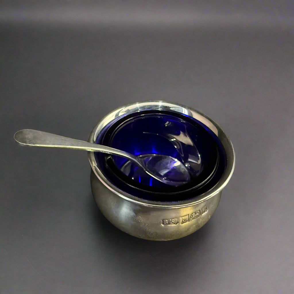 Silver salt with blue liner made in Birmingham 1997
