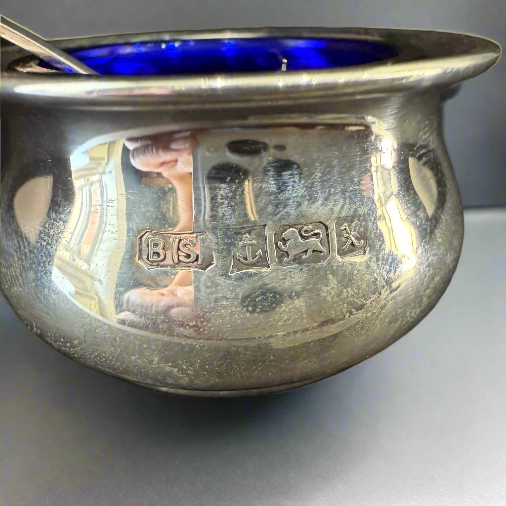 Silver salt with blue liner made in Birmingham 1997