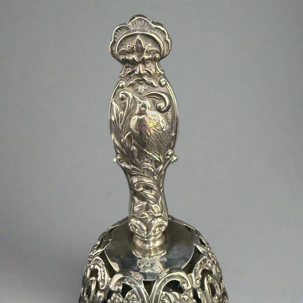 Silver and glass butler's calling bell with beautiful sound made in London 1896 by William Comyns
