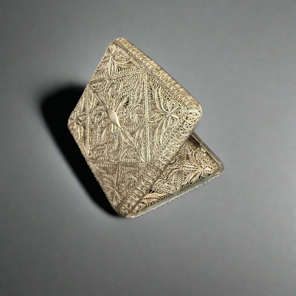 Filigree silver cigarette case made in India circa 1880