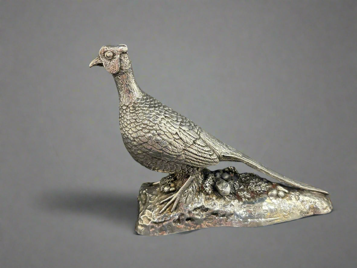 Modern silver pheasant made in Sheffield 1994 by CS & Co