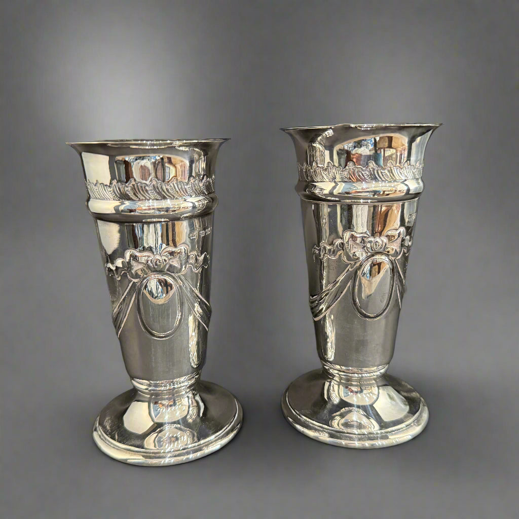 Pair of large silver bud vases made in Sheffield 1898 by Joseph Rodgers 