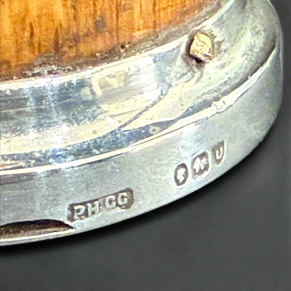 Rare silver and oak pepper pot of unusual post box design made in London 1879 by Holland and Gibson