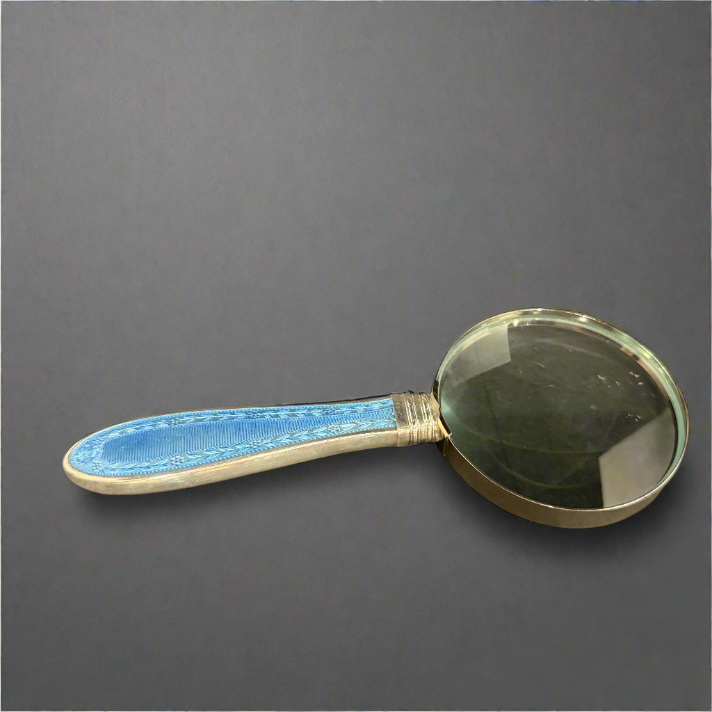 Silver and blue enamel magnifying glass made in Birmingham 1904 by CT
