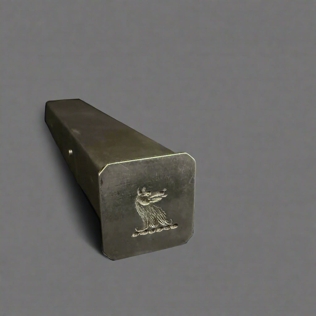 Silver sealing wax holder with griffin seal on base made in Chester 1908 by Sampson Mordan for Asprey of London
