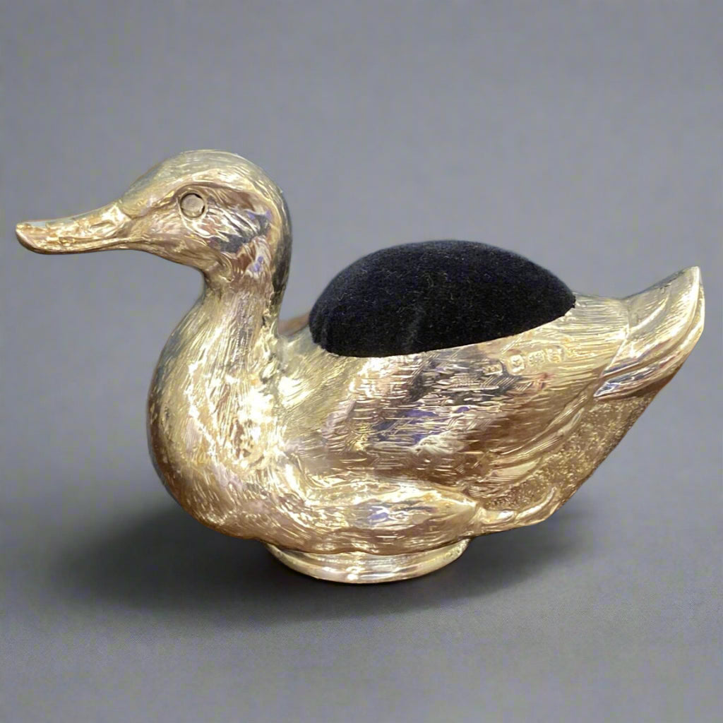 Duck silver pin cushion made in Birmingham 1906