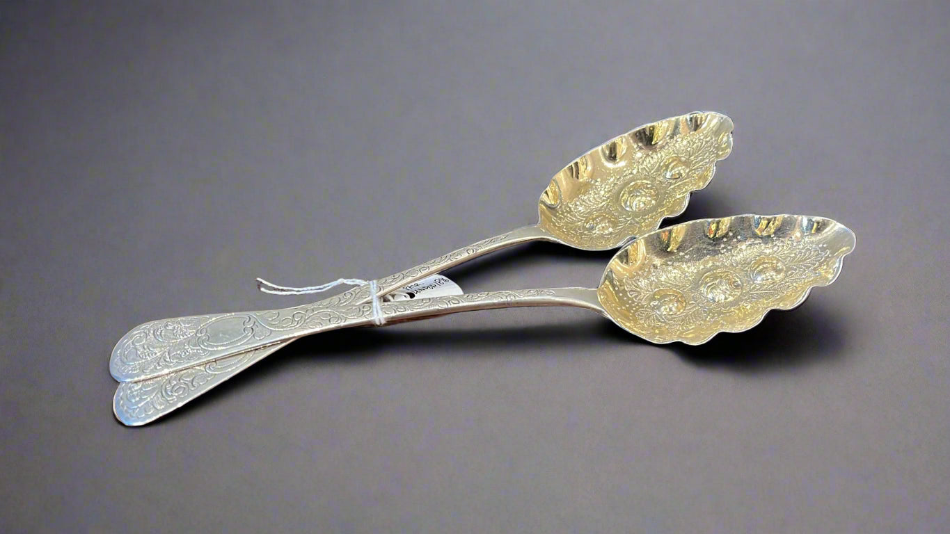 Pair of silver berry spoons London 1896