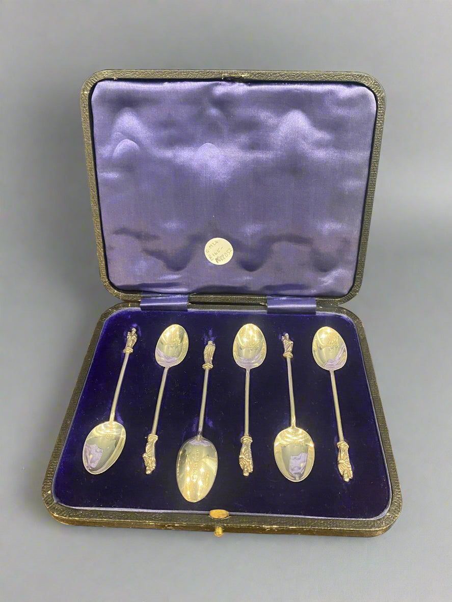 Boxed set of silver apostle teaspoons 1924