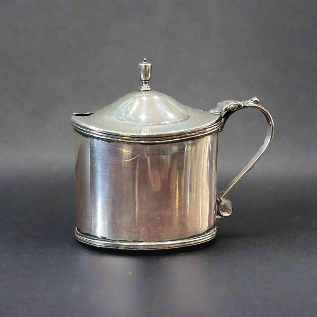 oval silver mustard pot