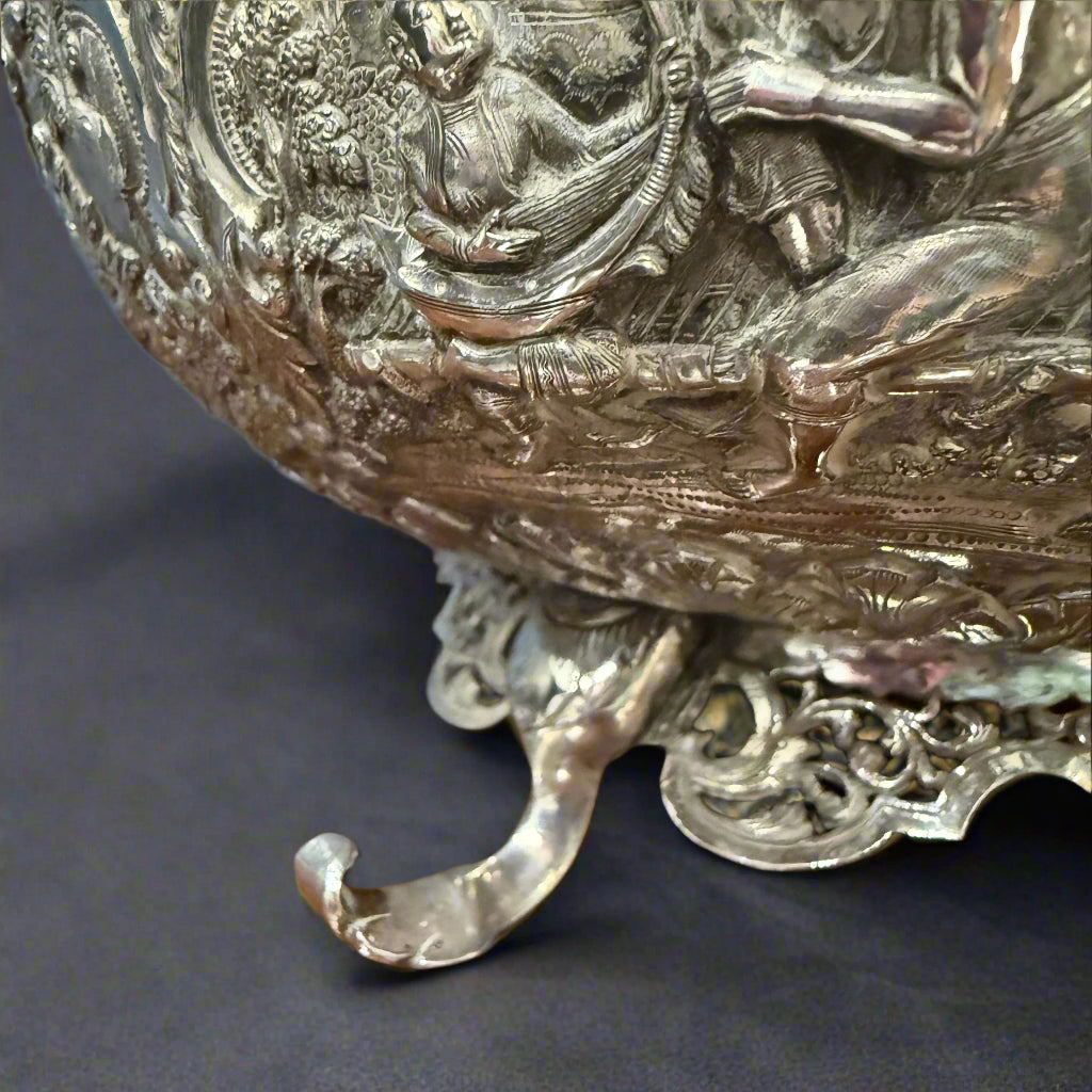 Large embossed silver burmese bowl