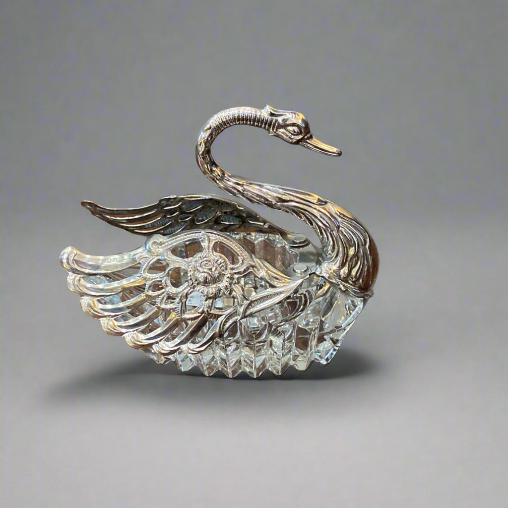 Silver and crystal swan with folding wings made in Germany circa 1920