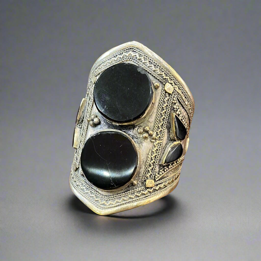 Silver bangle with black opals north Afghanistan