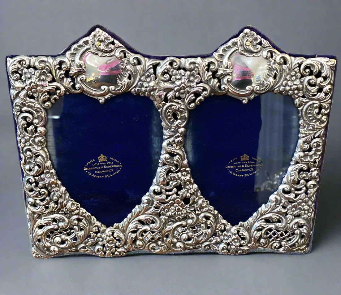 antique double silver frame