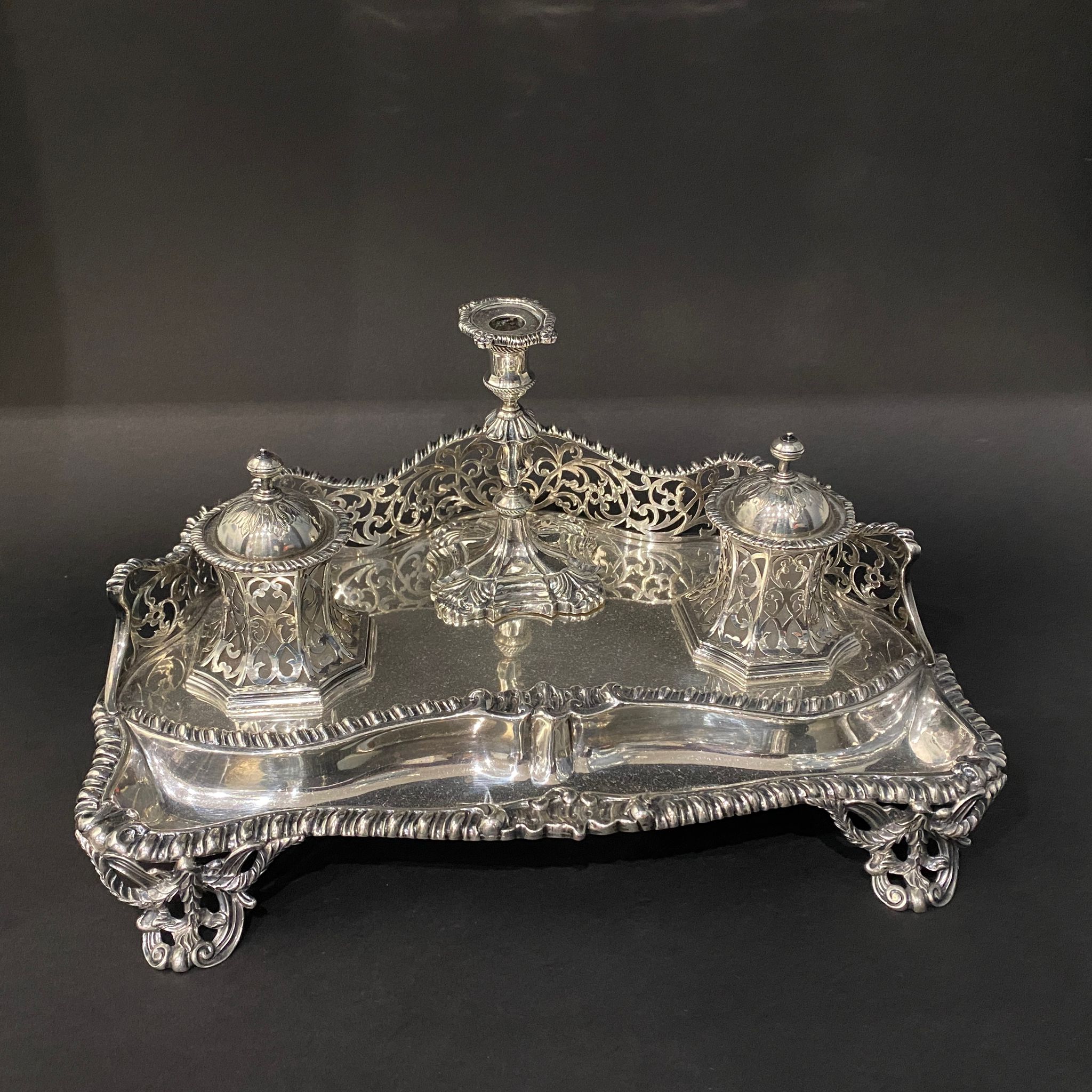 antique silver inkstand