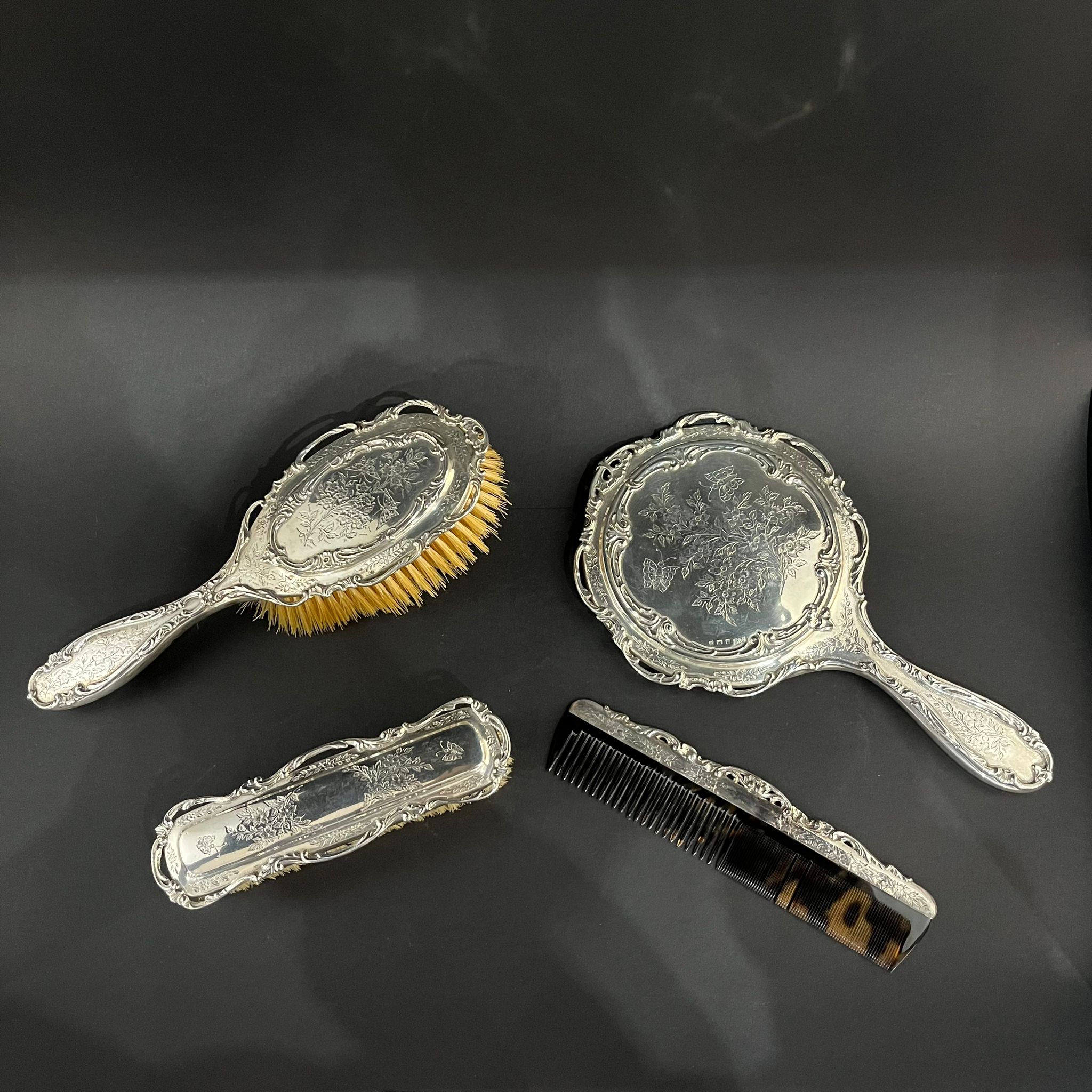 antique silver vanity set