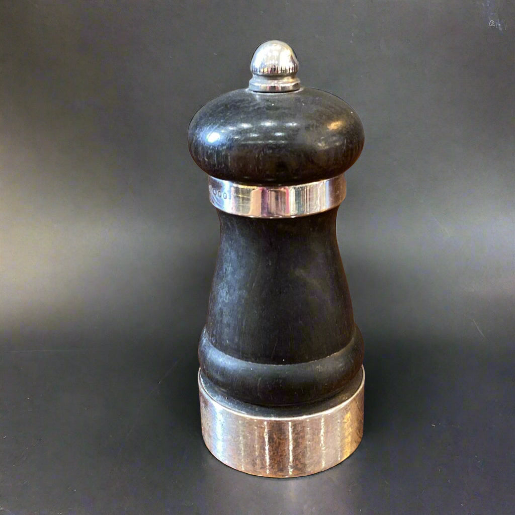 Wooden salt with silver bands made in London 1968