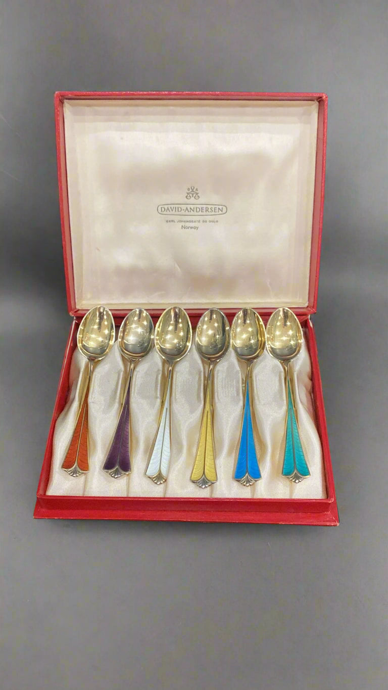 Norwegian silver gilt enamel coffee spoons