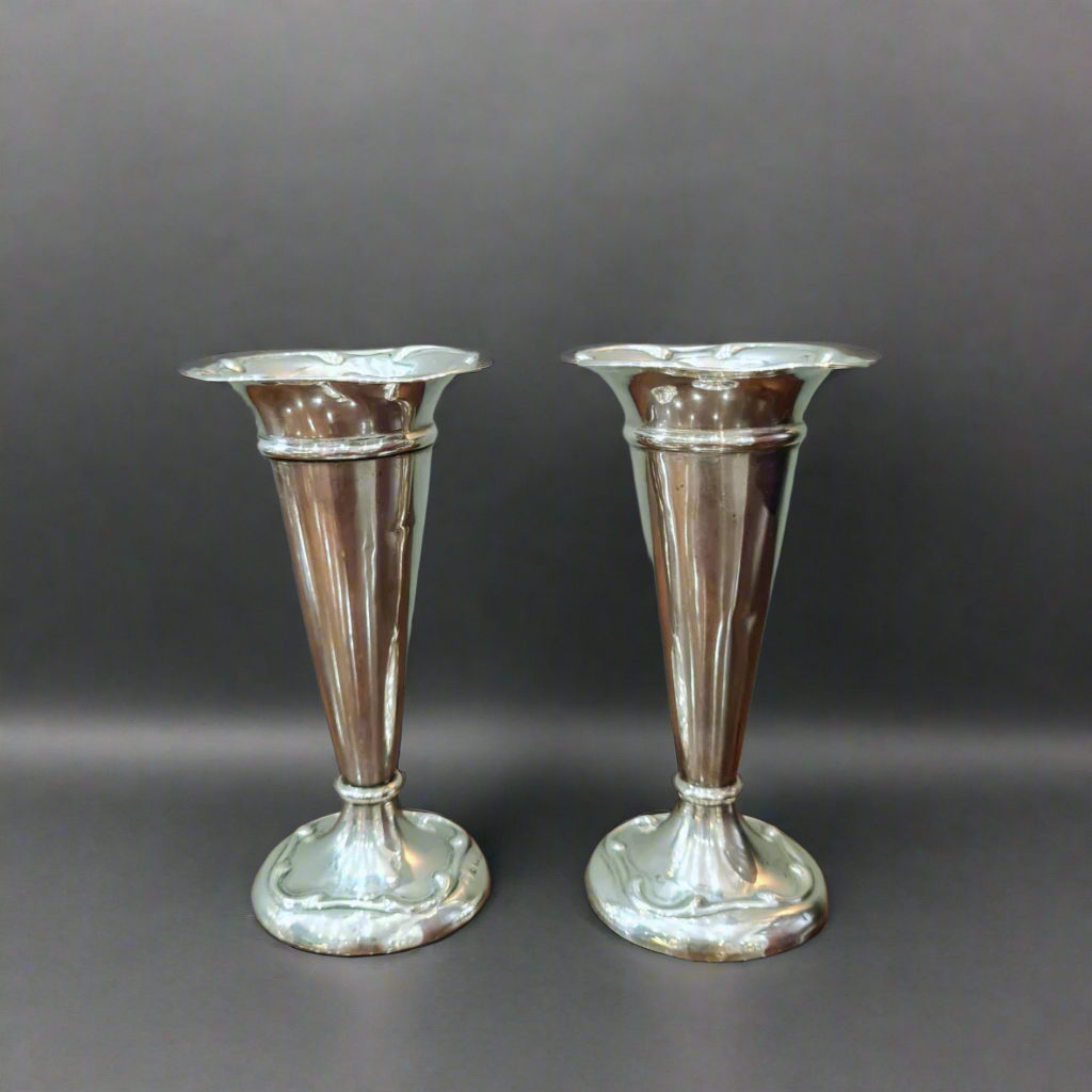 pair of silver bud vases