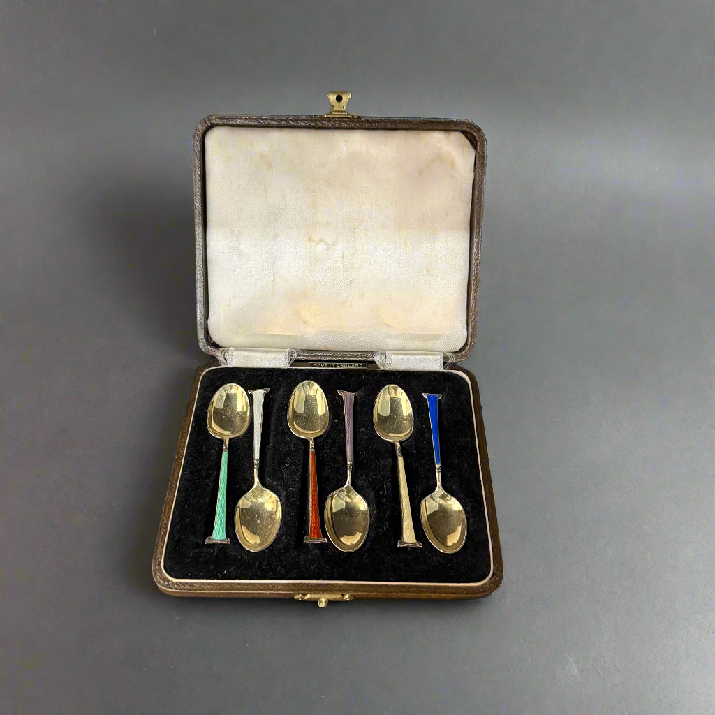 set of 6 gilt enameled teaspoons