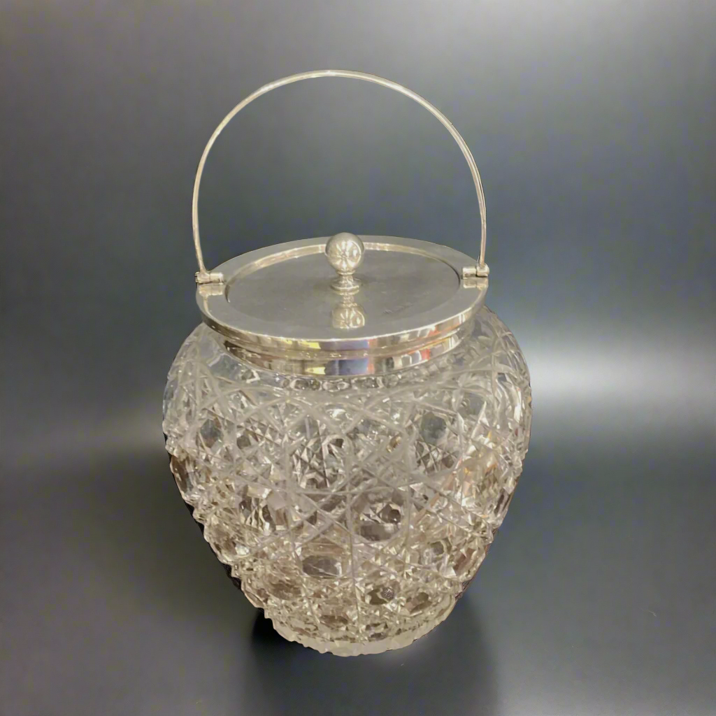 silver mounted crystal biscuit barrel