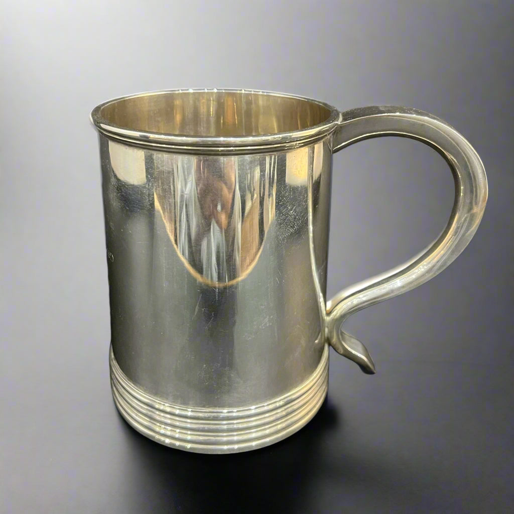 Silver pint beer mug of standard shape. Retailed by Mappin &amp; Webb of London 1868