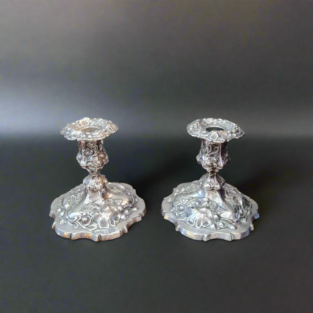 antique pair of silver dwarf candlesticks