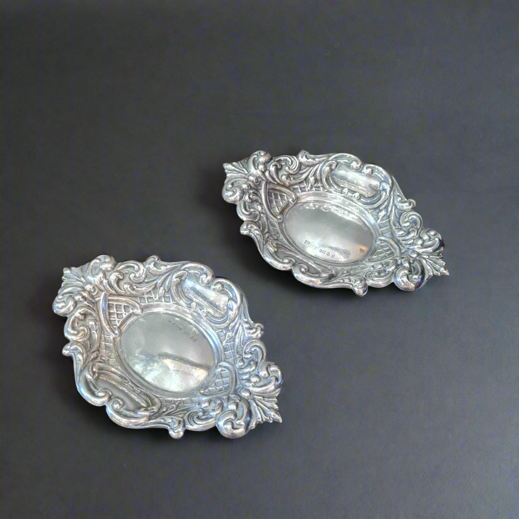 pair of silver bon bon dishes