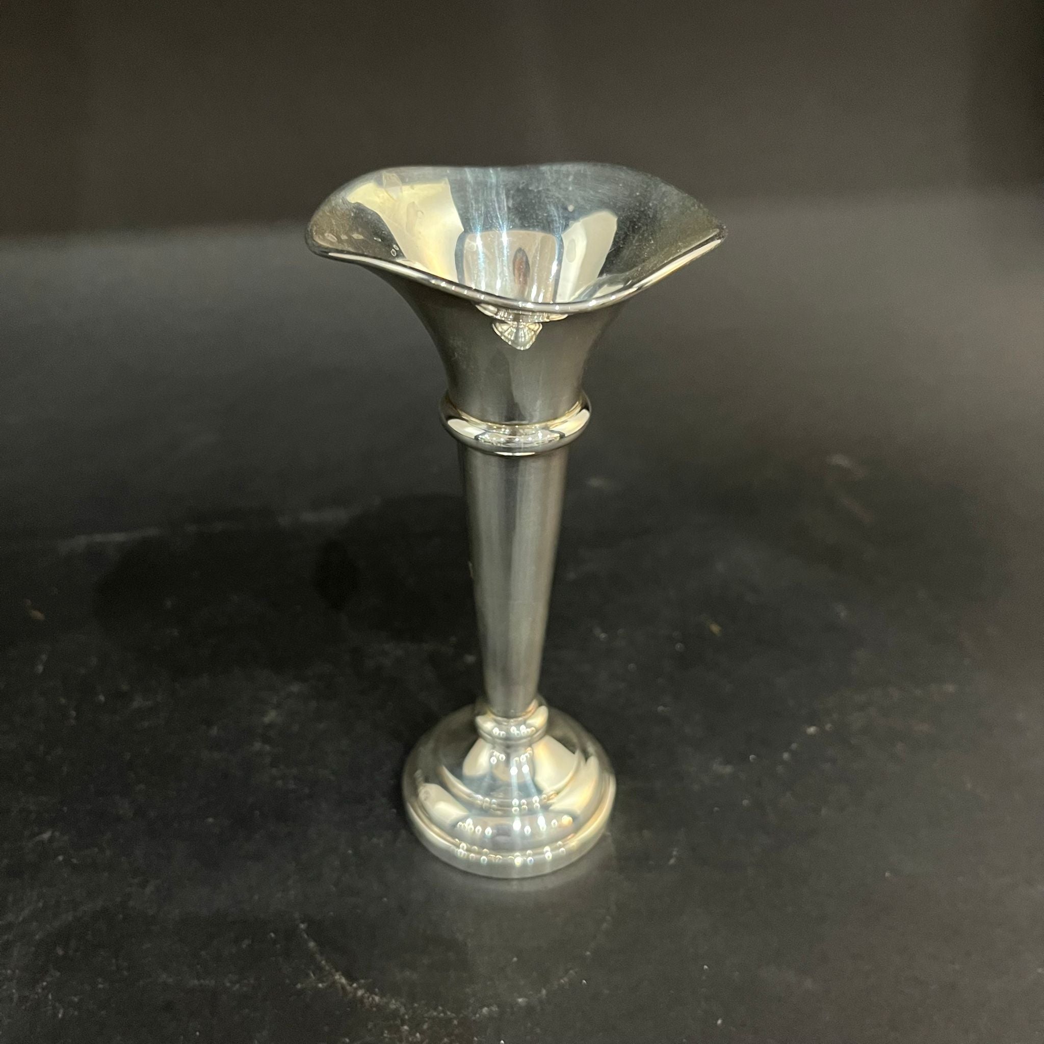 Silver bud vase with wave rim made in Birmingham 1978 by JC Ltd