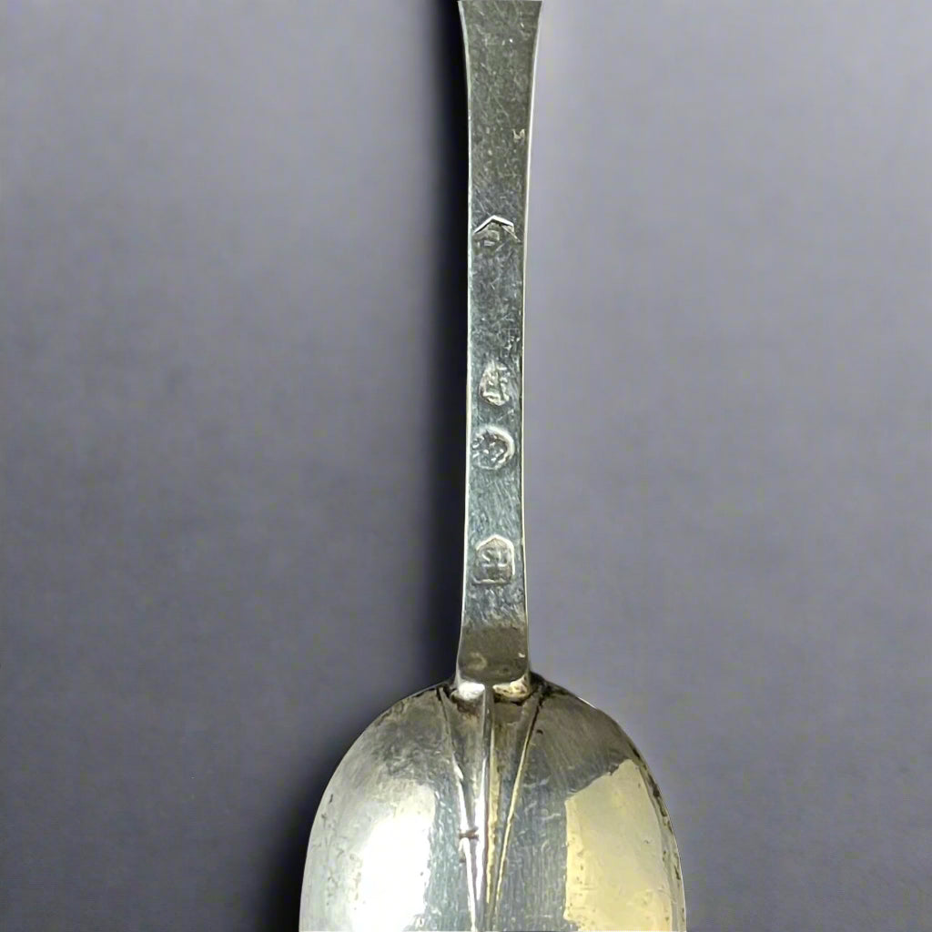 Typical silver trefid form spoon with rat tail on the reverse of the bowl. Engraved with initials TS made in London 1680 by John Smith