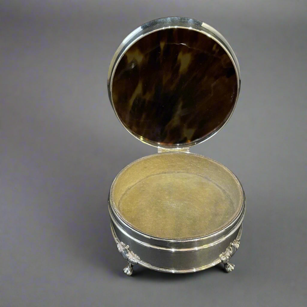 Silver and tortoise shell jewellery box made in Chester 1923 by Stokes & Ireland 