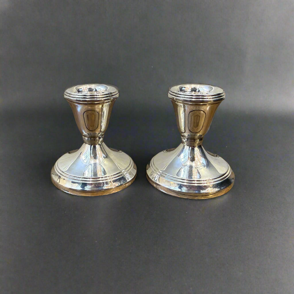 Pair of dwarf silver candlesticks made in Birmingham 1986 by JC