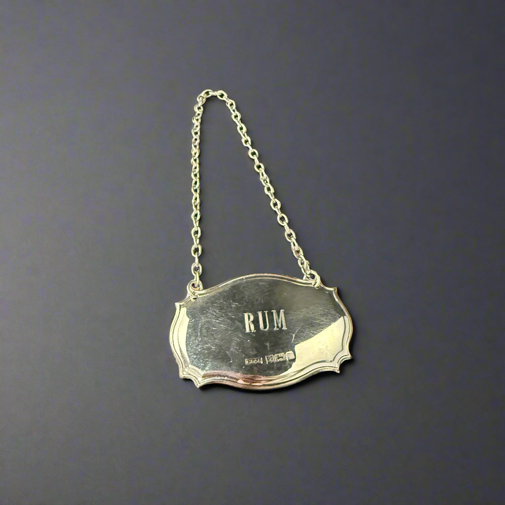 Modern silver rum decanter label made in Birmingham 