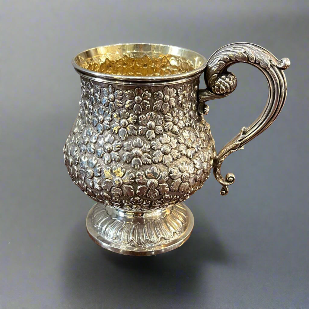 embossed silver gilt christening mug