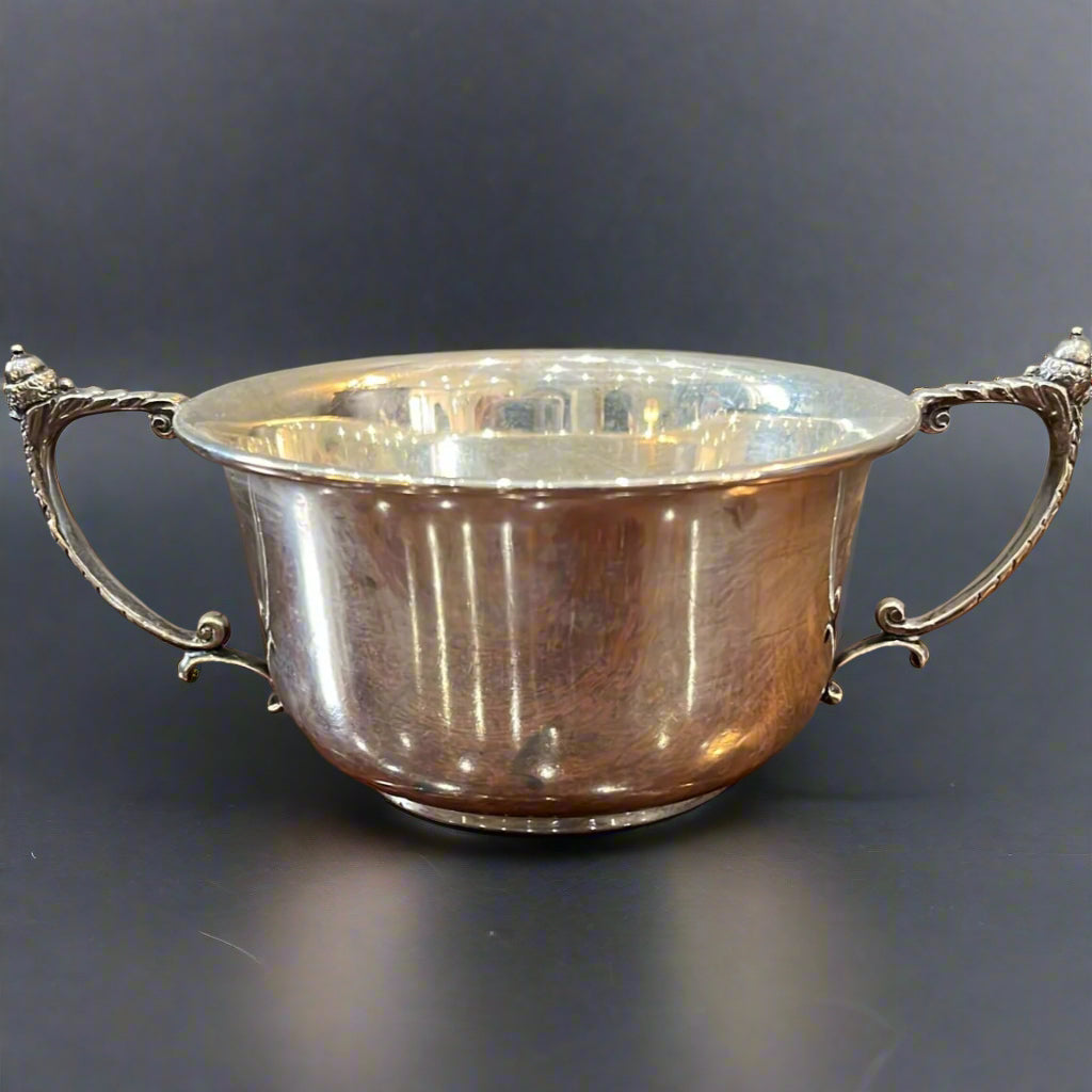 Two-handled antique silver bowl made in Birmingham 1945