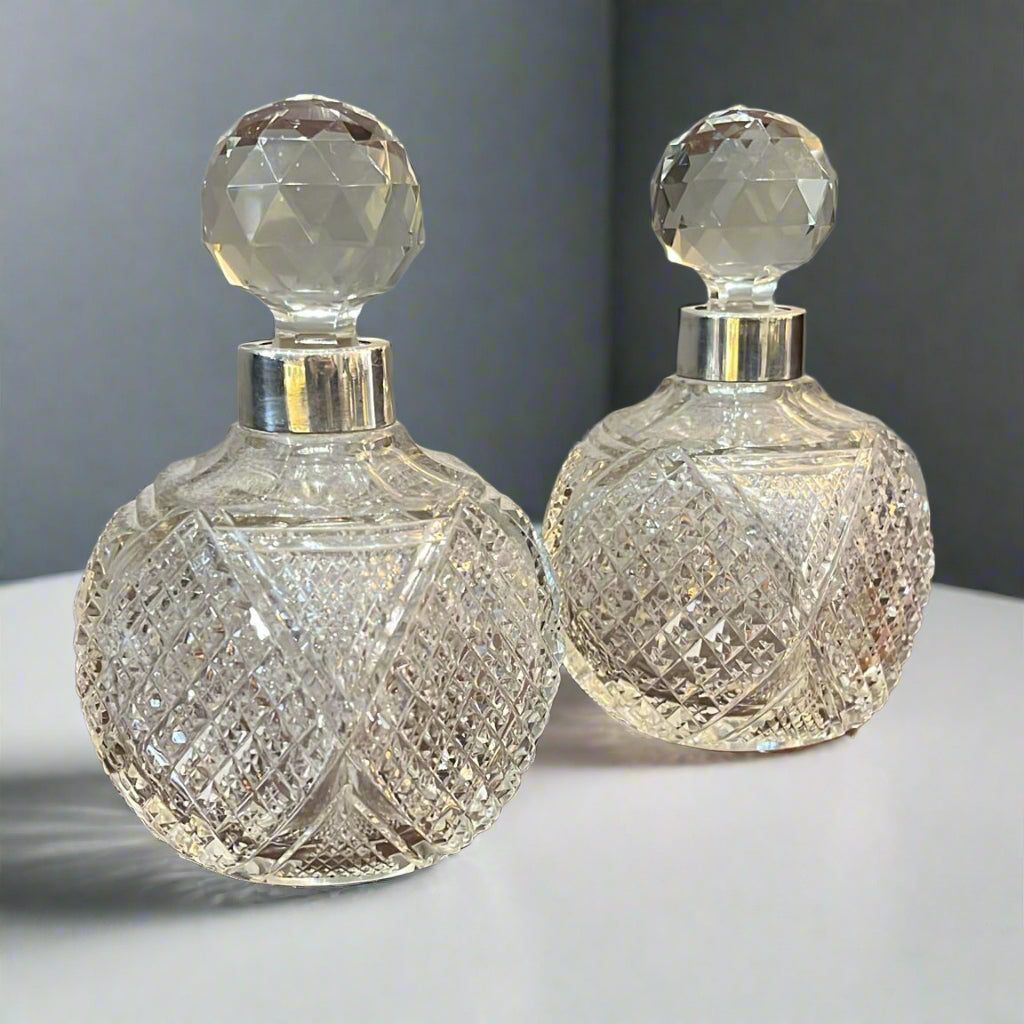 pair of victorian glass & silver perfume bottle walker and hall