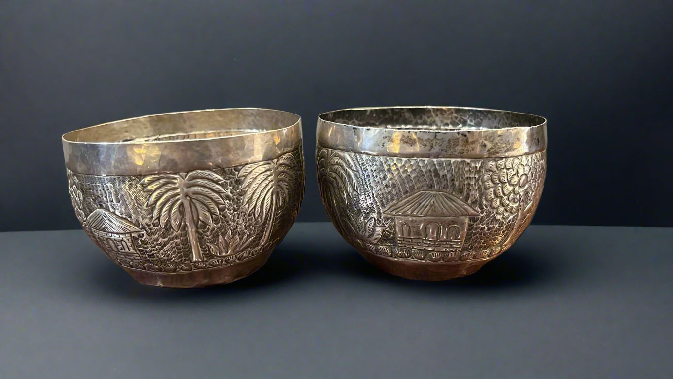 pair of antique sri lankan silver bowls