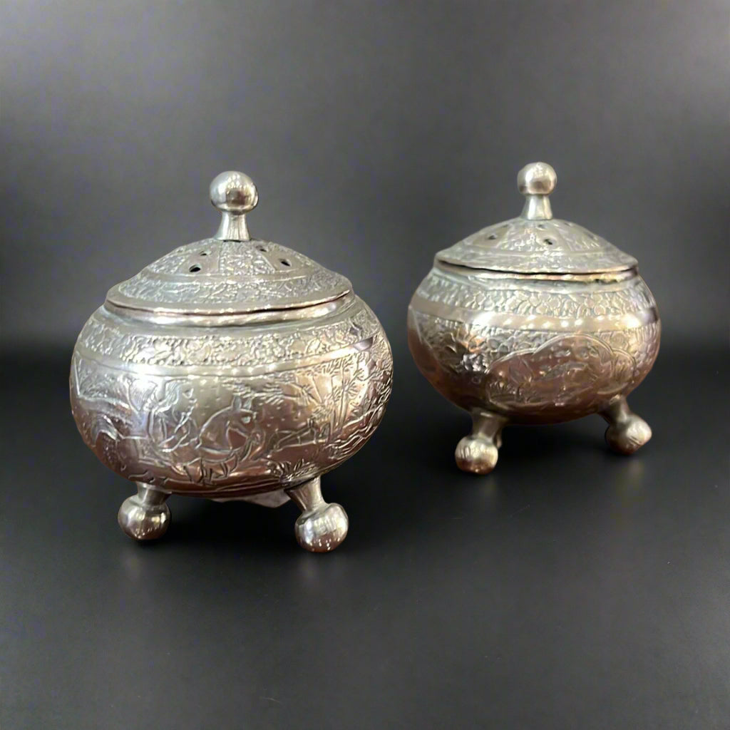 Pair of silver spice jars with vented lids made in Bhuj circa 1890