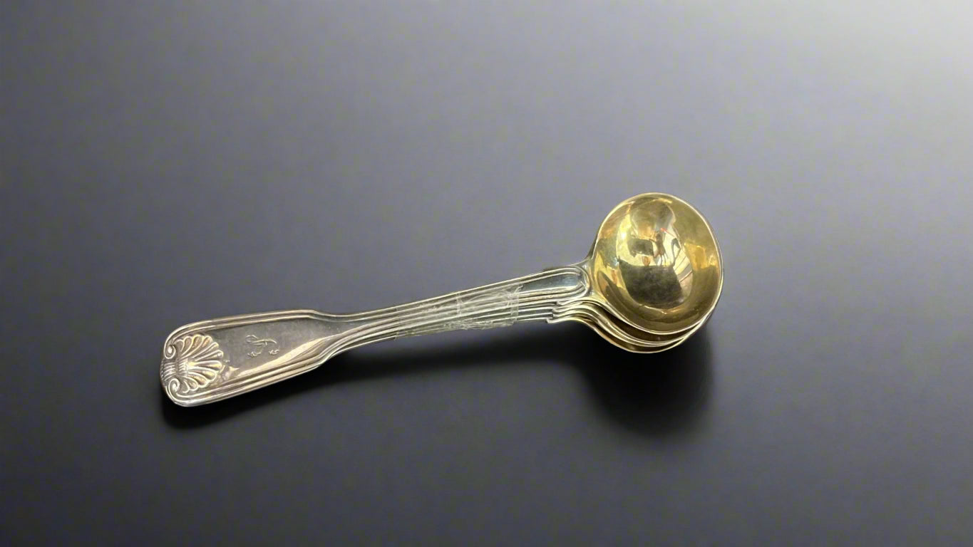 set of 4 silver gilt mustard spoons Chawner