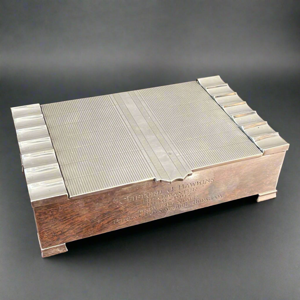 Silver cigarette box made in Birmingham 1960 by Deakin and Francis