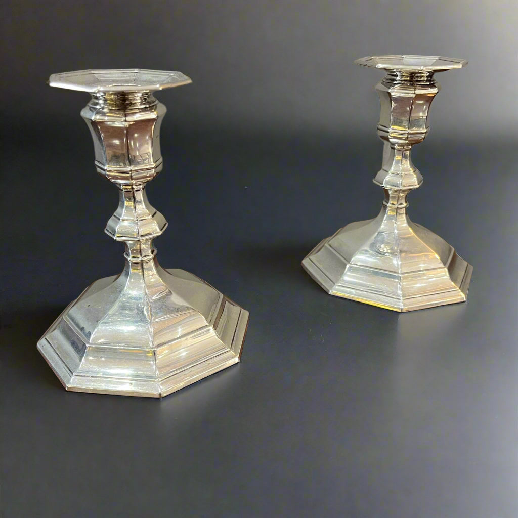 pair of antique silver dwarf candlesticks